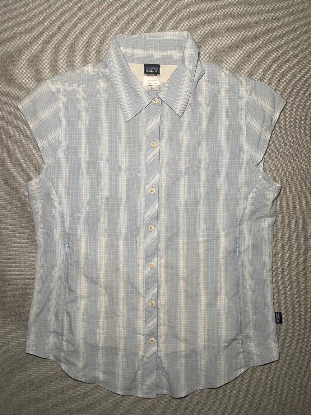 Patagonia Top 8 Blue Plaid Performance Outdoor Hiking Adventure Travel Wear